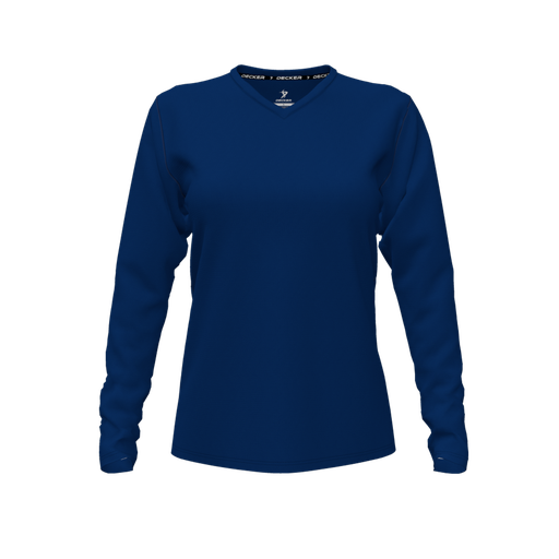[FTLVCFNV-FYXS-LOGO1] Decker Comfort T-Shirt (Female Youth XS, Navy, V Neck, Logo 1, Long Sleeve)